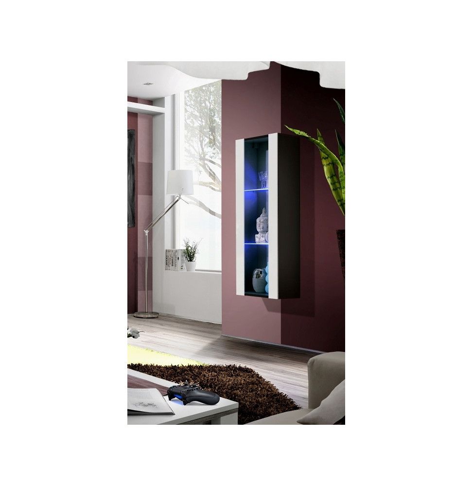 Vitrine colonne - FLY 21 - LED - L 40 cm x P 29 cm x H 126 cm - Noir et blanc