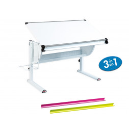 Bureau Matts 3 en 1 - 118 x 72,5 x 63/93 cm - Métal - Blanc