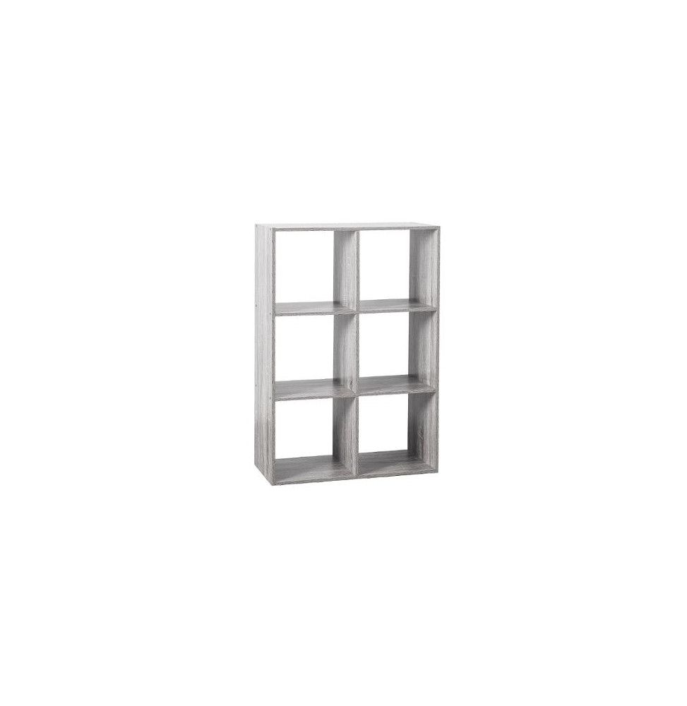 Etagère 6 cases - L 67,6 x P 32 x H 100,5 cm - Bois - Gris