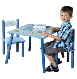 Table et deux chaises pour chambre d'enfants - Ensemble mobilier pour chambre garçon - Dinosaures