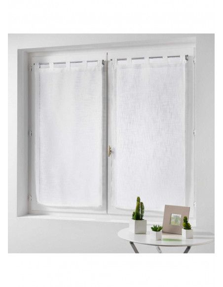 Paire droite passants effet lin tissé haltona - 60 x 120 cm - Polyester - Blanc