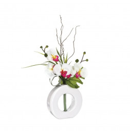 Composition orchidée vase - 36 x 16 x 44 cm - Porcelaine - Blanc