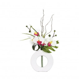 Composition orchidée vase - 36 x 16 x 44 cm - Porcelaine - Blanc