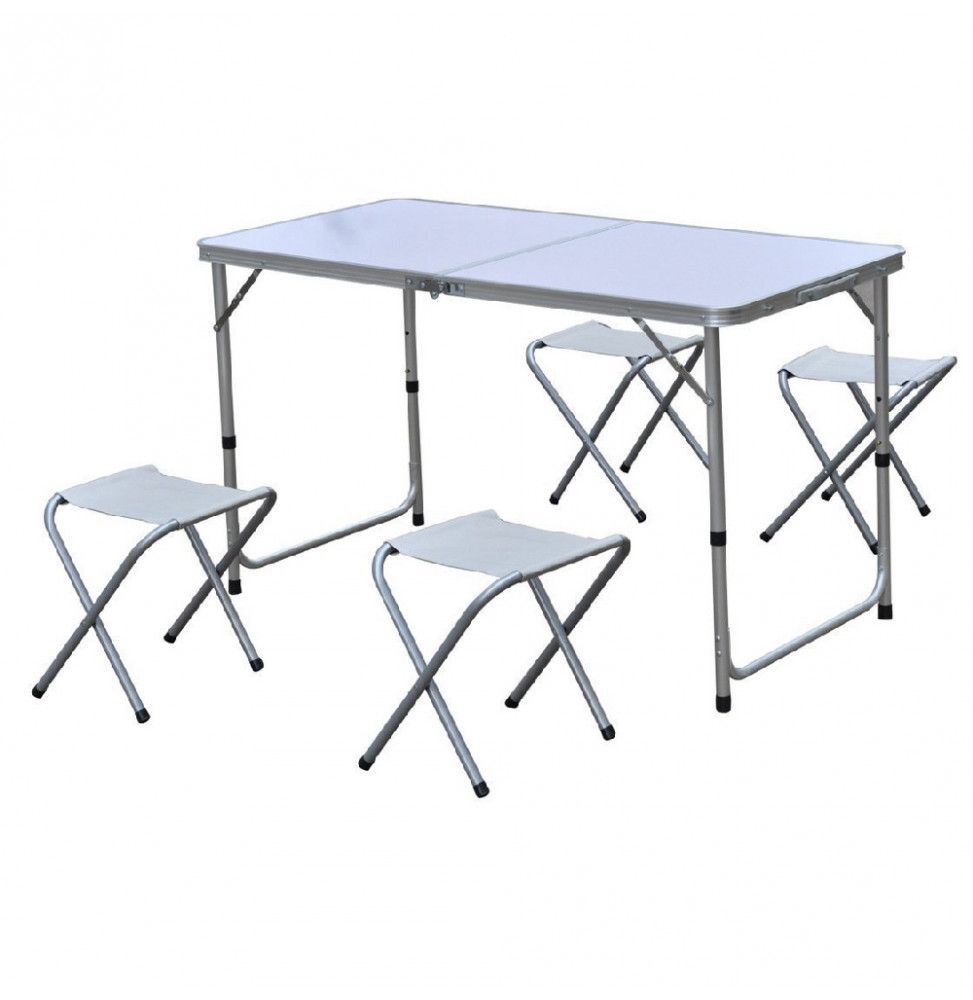 Table pliante avec 4 tabourets - Aluminium