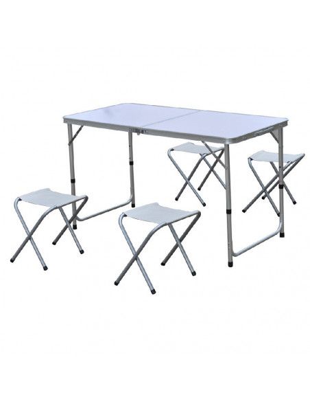 Table pliante avec 4 tabourets - Aluminium