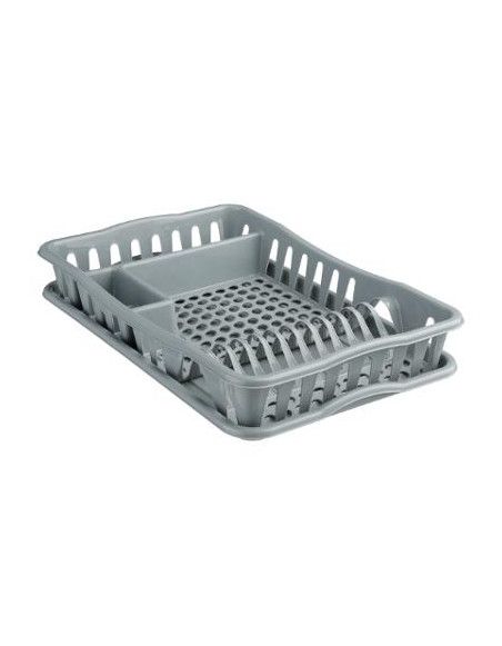 Egouttoir avec plateau - Plastique - Gris