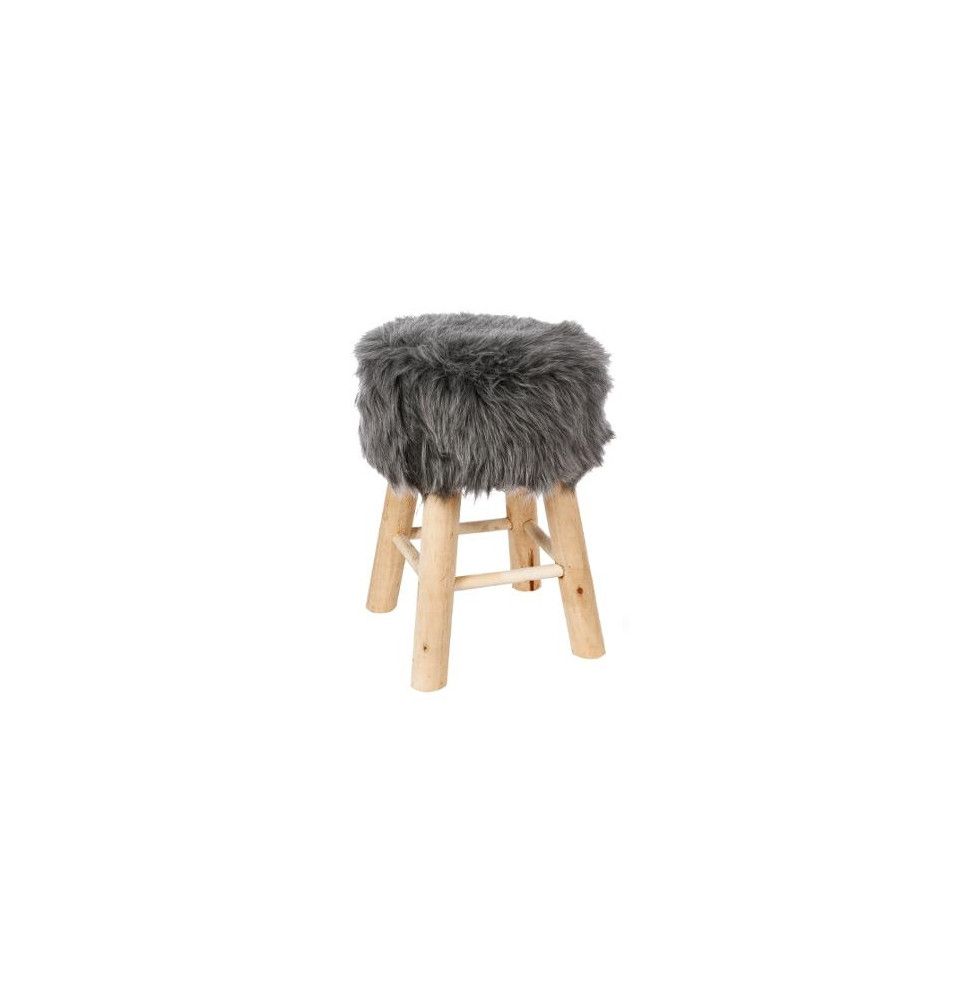 Tabouret fourrure - Instants nature - D 30 x H 42 cm - Gris