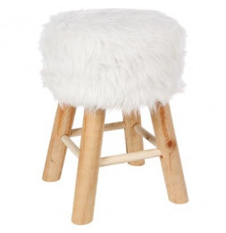 Tabouret fourrure - Instants nature - D 30 x H 42 cm - Blanc