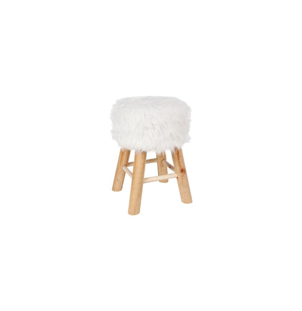 Tabouret fourrure - Instants nature - D 30 x H 42 cm - Blanc