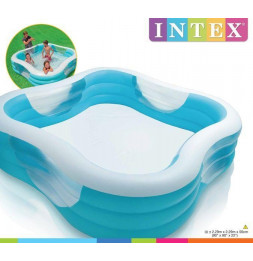 Piscine gonflable carrée - L 229 x l 229 x H 56 cm - Vinyle - Bleu