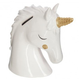 Tirelire - Tête de licorne - H 15,5 cm - Dolomite - Blanc