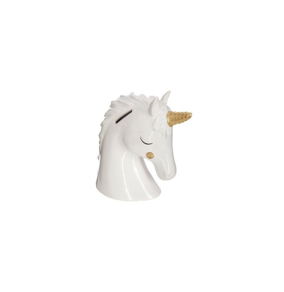 Tirelire - Tête de licorne - H 15,5 cm - Dolomite - Blanc