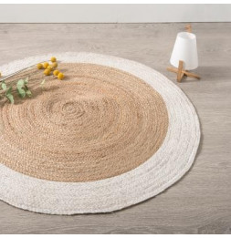 Tapis rond bord blanc en jute végétale - D 120 cm