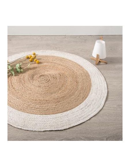 Tapis rond bord blanc en jute végétale - D 120 cm