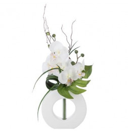 Composition orchidée vase - 36 x 16 x 44 cm - Porcelaine - Blanc