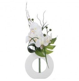 Composition orchidée vase - 36 x 16 x 44 cm - Porcelaine - Blanc