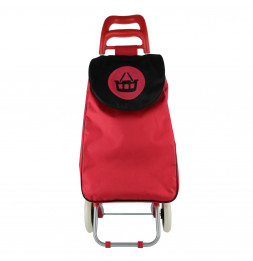 Chariot de course motif pictogramme panier - 2 roues - L 34 cm x H 96 cm - Rouge