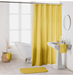 Rideau de douche en polyester uni avec crochets - L 200 x l 180 cm - Jaune