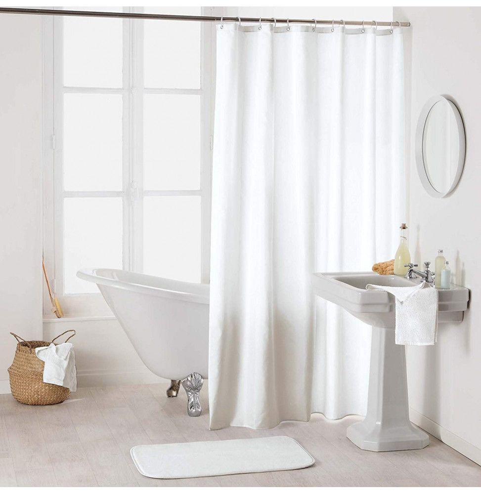 Rideau de douche en polyester uni avec crochets - L 200 x l 180 cm - Blanc