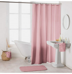 Rideau de douche en polyester uni avec crochets - L 200 x l 180 cm - Rose