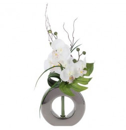 Composition florale en vase argenté - Orchidée - Modèle aléatoire