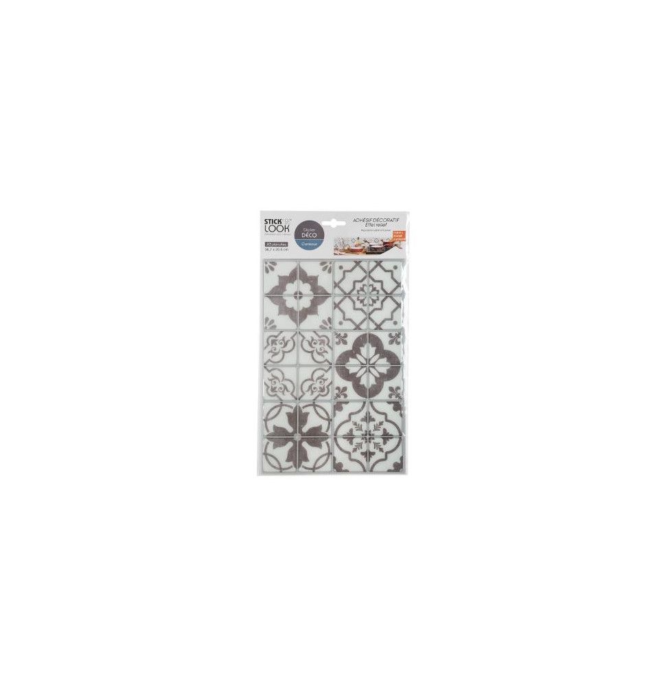 Stickers effet carreaux de ciment - 2 plaques de 6x4 mini carreaux - Fond clair