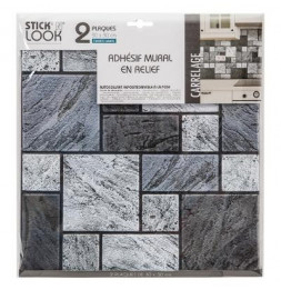 Sticker effet carreaux de mur - Lot de 2 - 30 x 30 cm - Gris