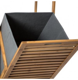 Etagère 2 niveaux avec panier à linge - L 35 x L 32x H 118 cm - Bambou