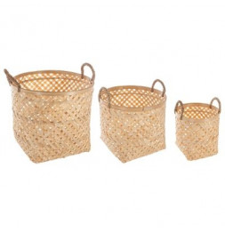 Panier en bambou avec anses - Lot de 3 - Beige