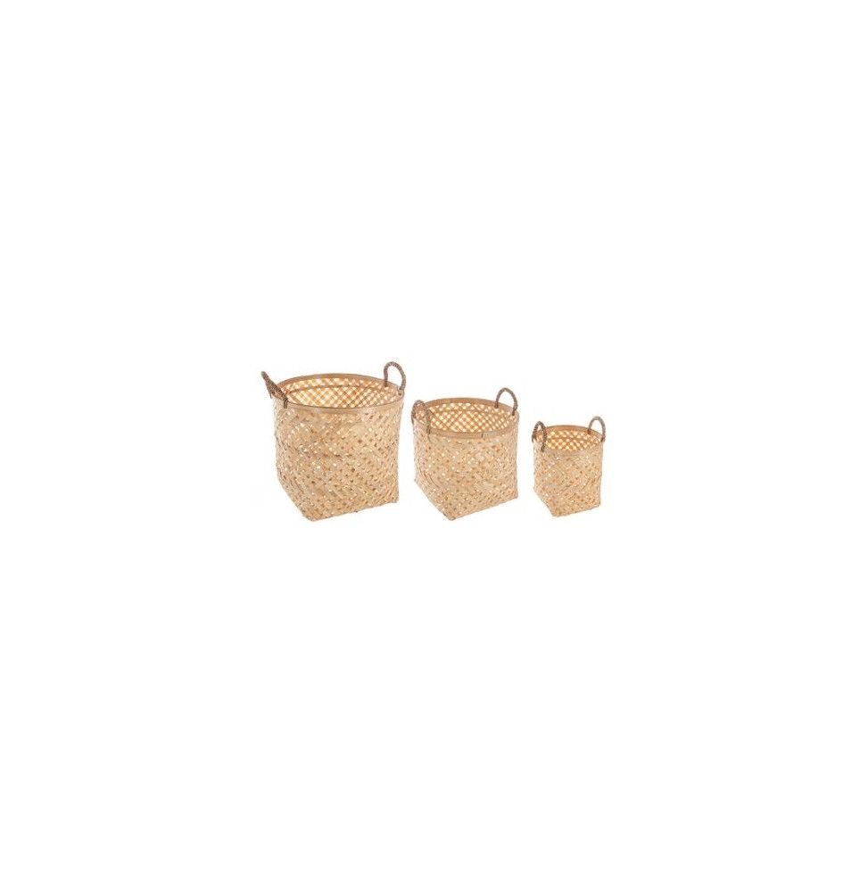 Panier en bambou avec anses - Lot de 3 - Beige