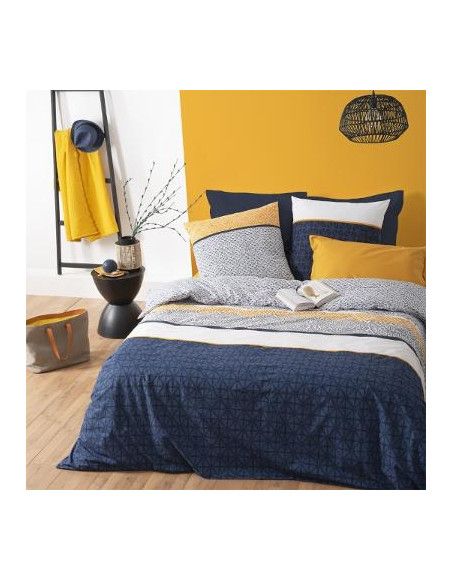 Parure de lit en coton - Rayures - 260 x 240 cm - Bleu