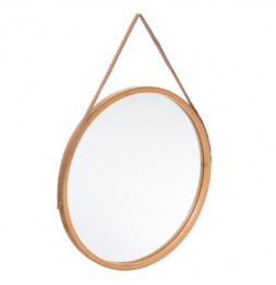 Miroir rond avec anse - Sicela - D 38 cm - Bambou - Marron