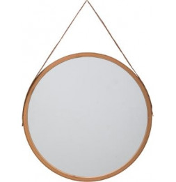 Miroir rond avec anse rt cadre en bambou - Beige - D 38 cm - Cirila