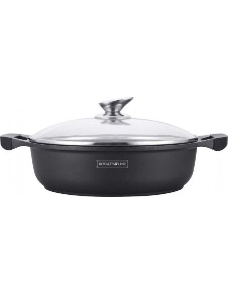 Sauteuse avec couvercle - Revêtement effet marbre - D 28 cm - Noir