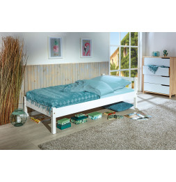 Lit simple Vilmar en pin massif - L 210 x l 98 x H 70 cm - Blanc