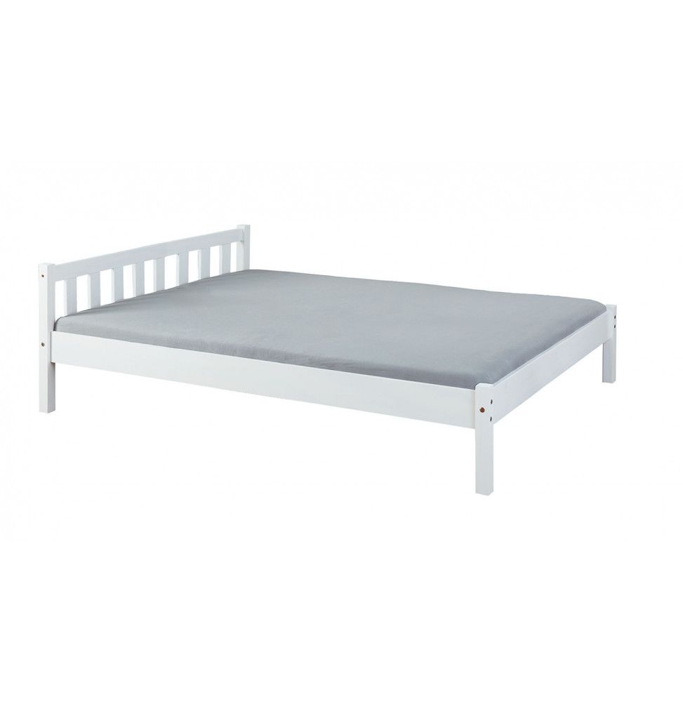 Lit double Vilmar en pin massif - L 210 x l 148 x H 70 cm - Blanc