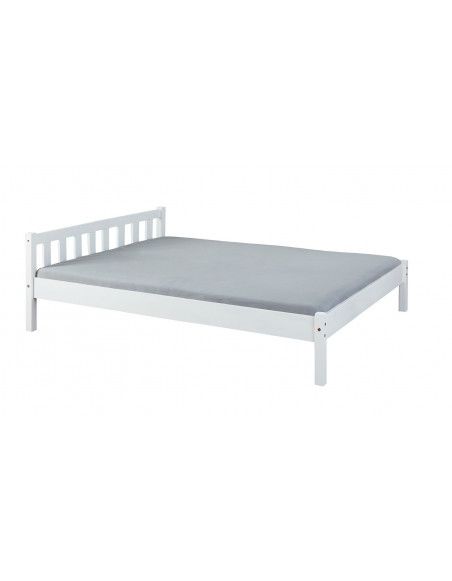 Lit double Vilmar en pin massif - L 210 x l 148 x H 70 cm - Blanc