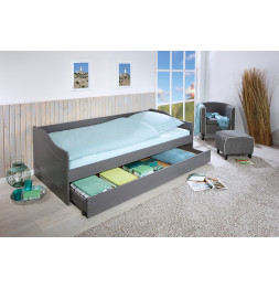 Lit banquette simple Malte avec tiroir lit - L 208 x l 97 x H 62 cm - Gris