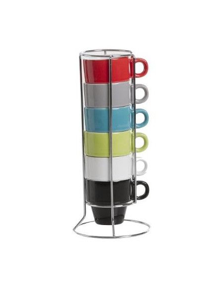 6 tasses Expresso sur rack - 17 x 8.20 cm - Céramique - Multicolore