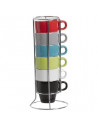 6 tasses Expresso sur rack - 17 x 8.20 cm - Céramique - Multicolore