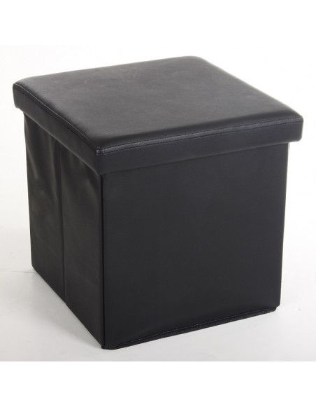 Pouf carré noir - Coffre de rangement pliable