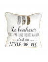 Coussin déhoussable avec citation - 40 x 40 cm - Le bonheur - Blanc