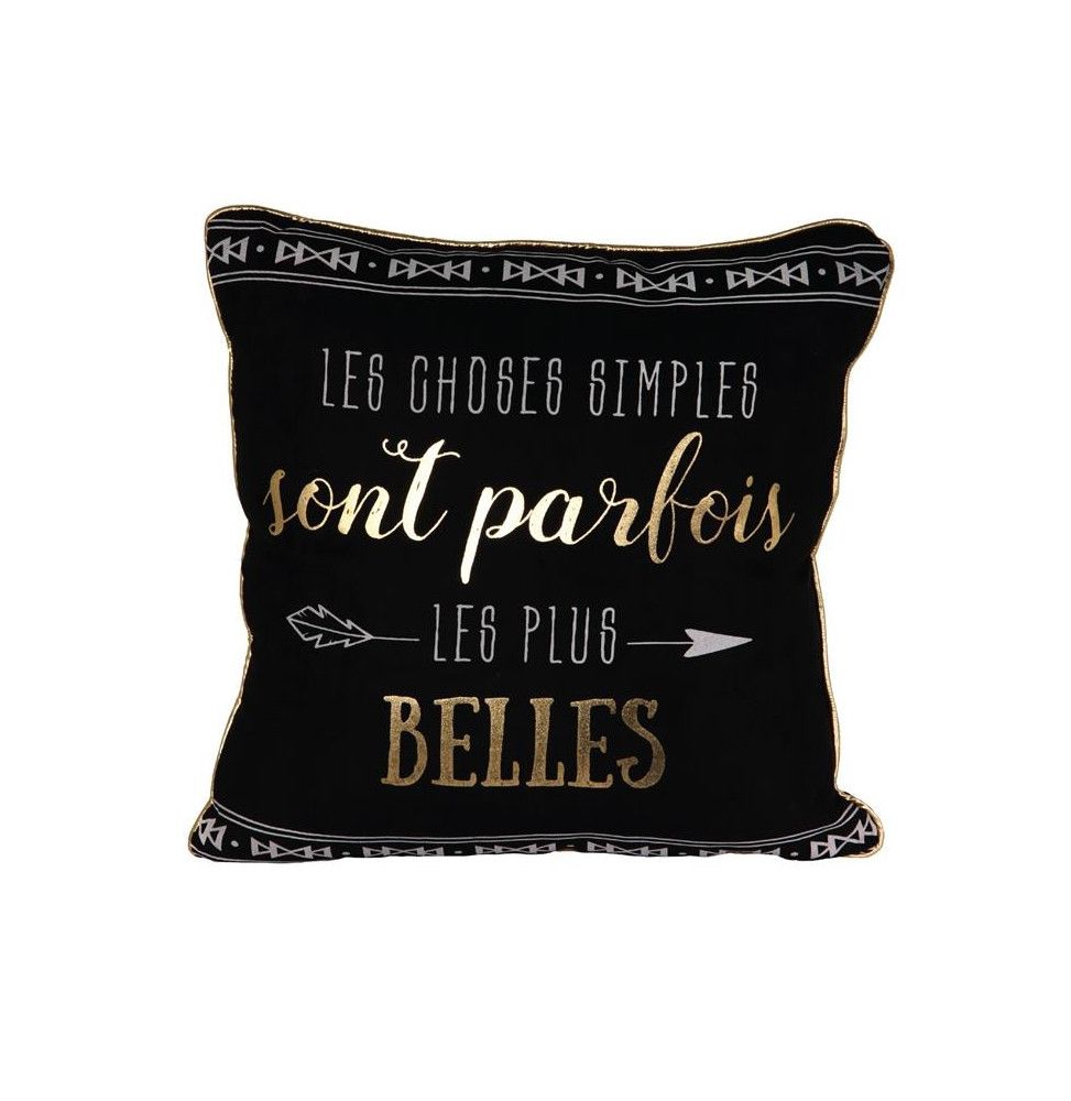 Coussin déhoussable avec citation - 40 x 40 cm - Les choses simples - Noir