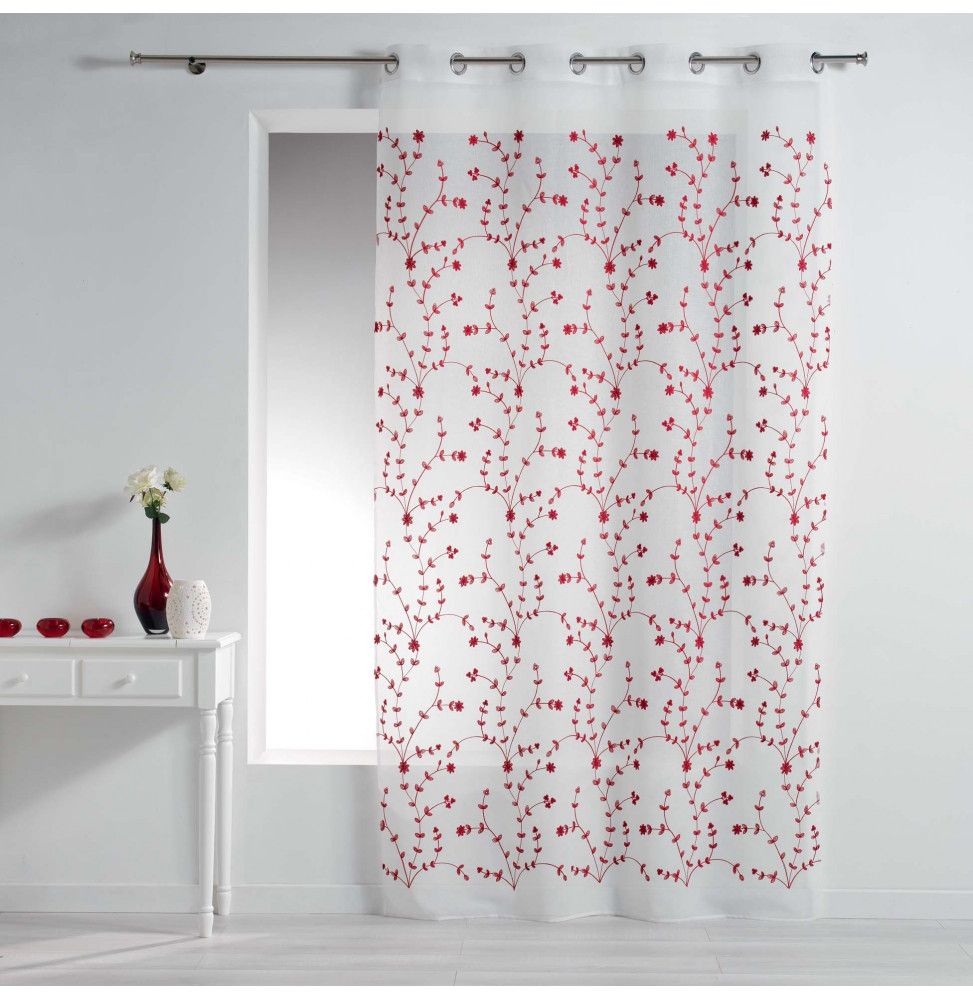 Panneaux à oeillets brodé Petite fleur - L 240 x l 140 cm - Rouge