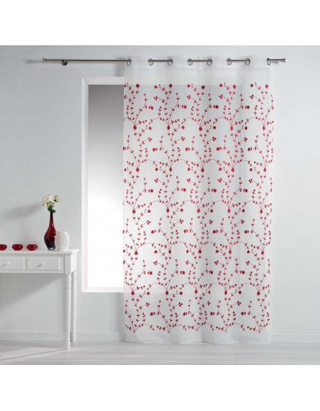 Panneaux à oeillets brodé Petite fleur - L 240 x l 140 cm - Rouge