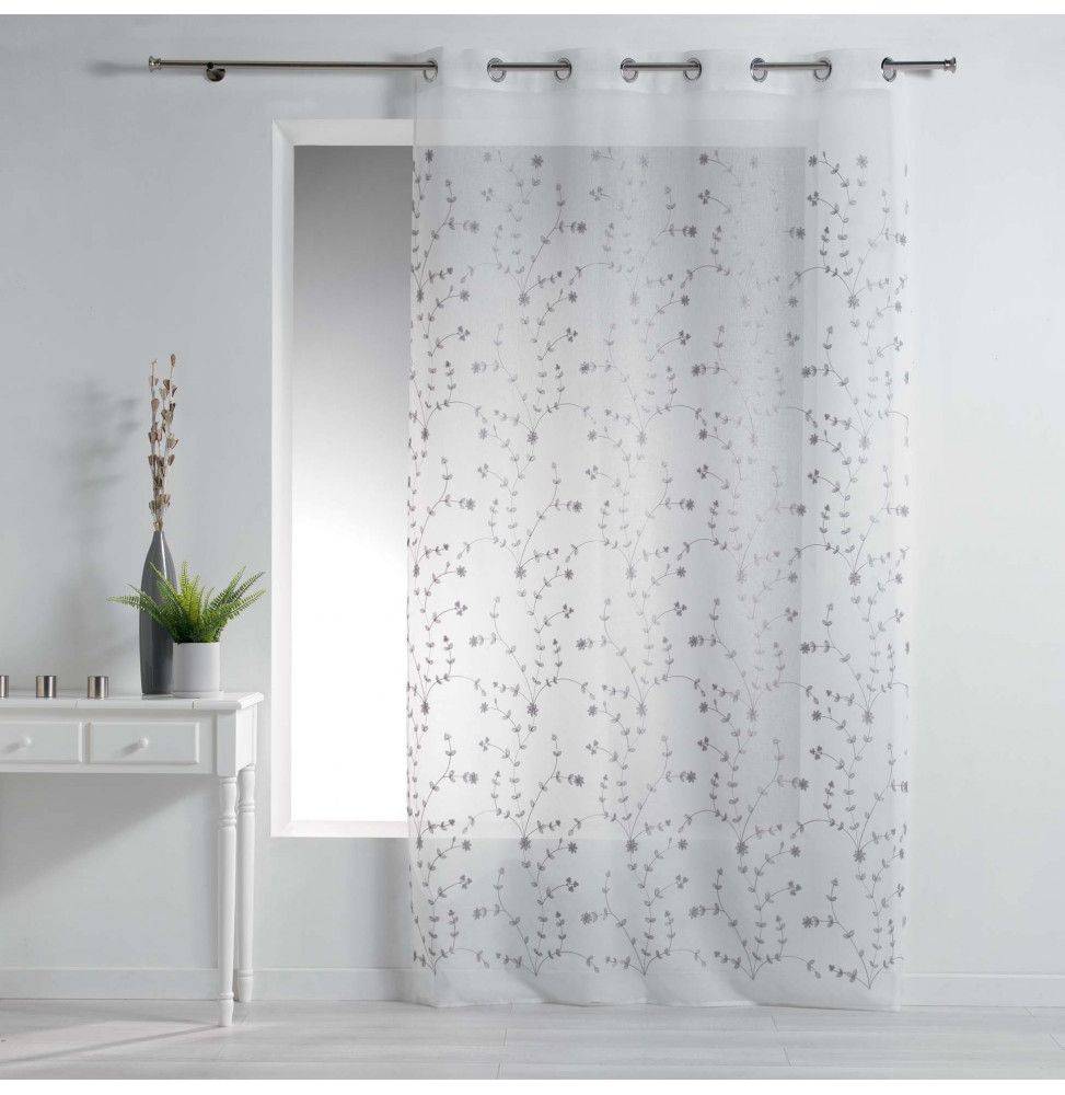 Panneaux à oeillets brodé Petite fleur - L 240 x l 140 cm - Gris