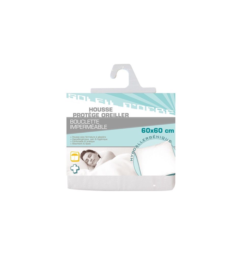 Housse protège oreiller bouclette imperméable - 60 x 60 cm - Hypoallergénique