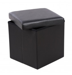 Pouf carré noir - Coffre de rangement pliable