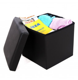 Pouf carré noir - Coffre de rangement pliable