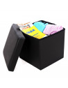 Pouf carré noir - Coffre de rangement pliable